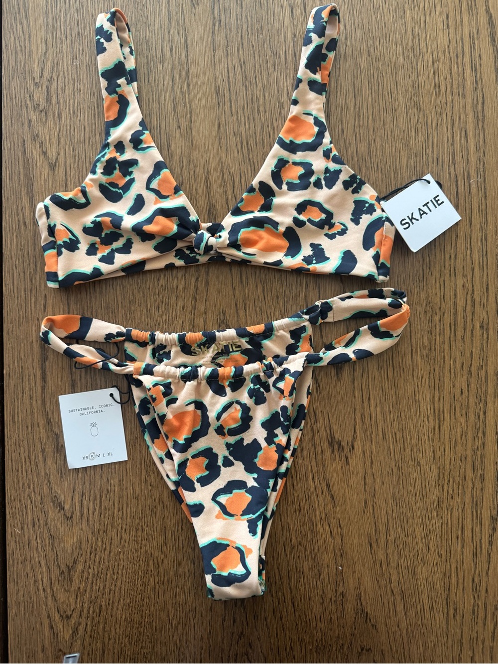 Skatie Leopard Print Bikini Set - Peach Orange & black
